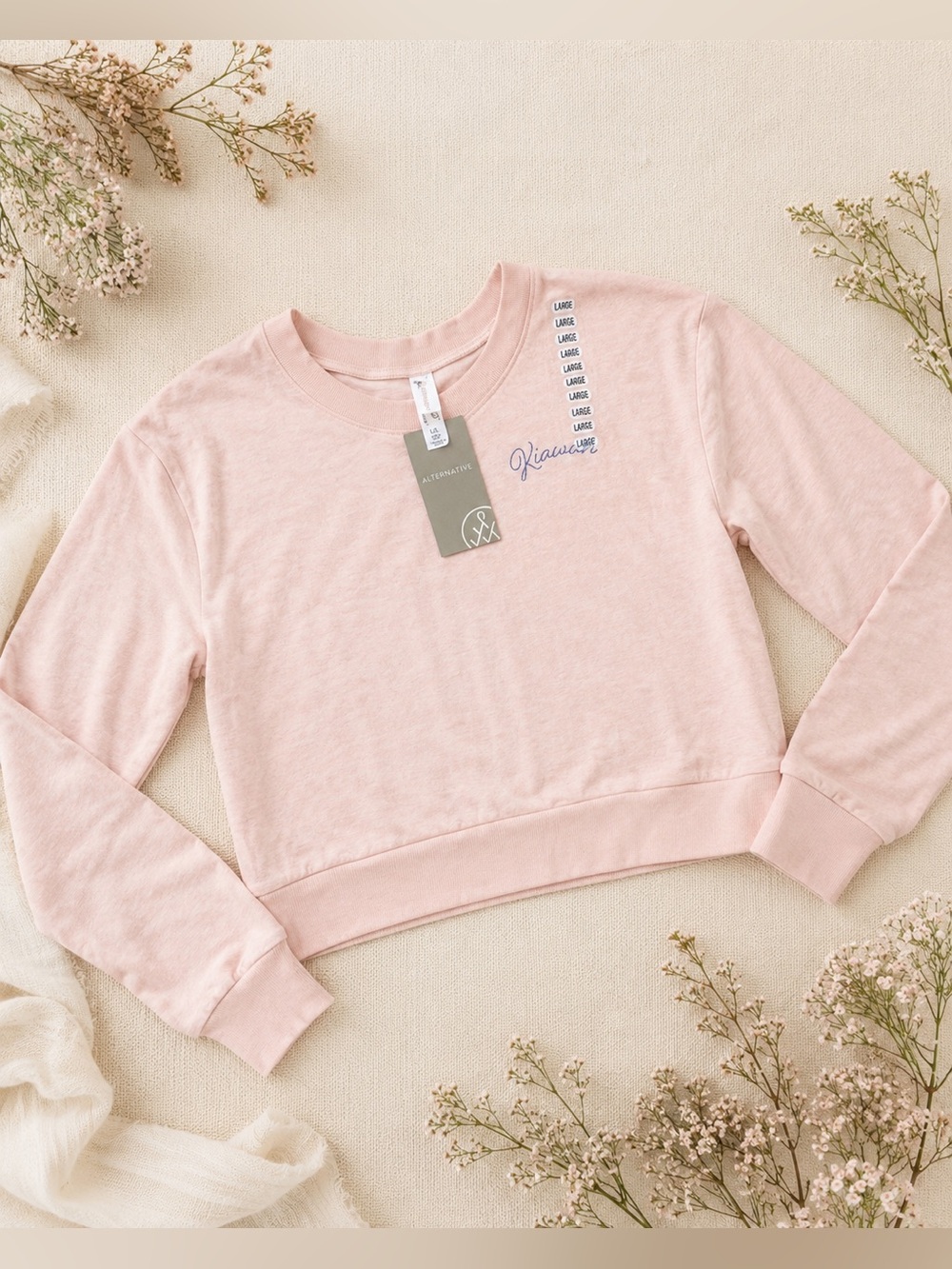 NWT Alternative Earthleisure Kiawah Light Pink Cropped Sweatshirt Size Large